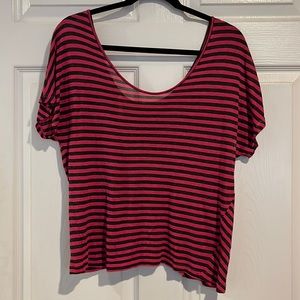 Asymmetrical Soft Joie pink & black striped top, fits size L